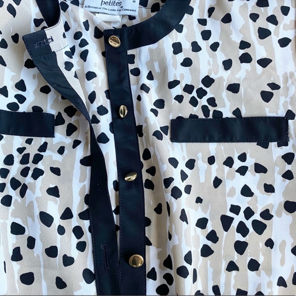 Vintage Andrea Gayle Tan Spotted Prints Button Up Bomber Blouse - Picture 7 of 14
